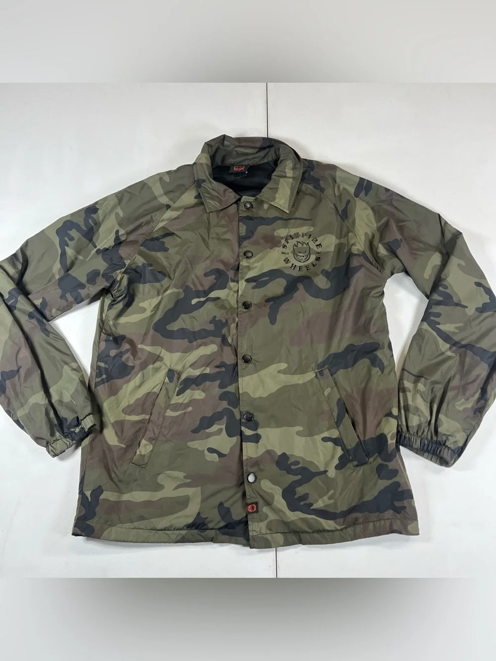 Spitfire Camo Windbreaker Coaches Jacket Snap Front Skateboarding Skater Mens S